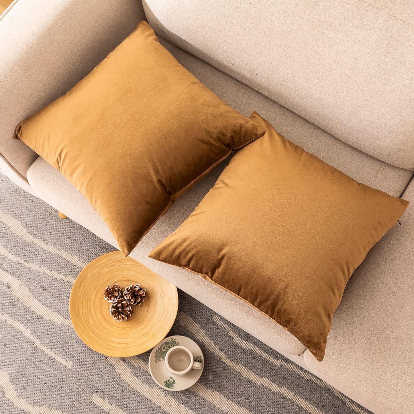 Golden Pack Of 5 Plain Velvet Cushion Covers