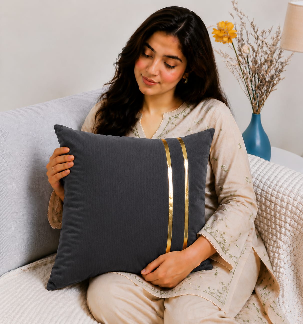 Golden Stripe Laser Cut Velvet Cushion Covers