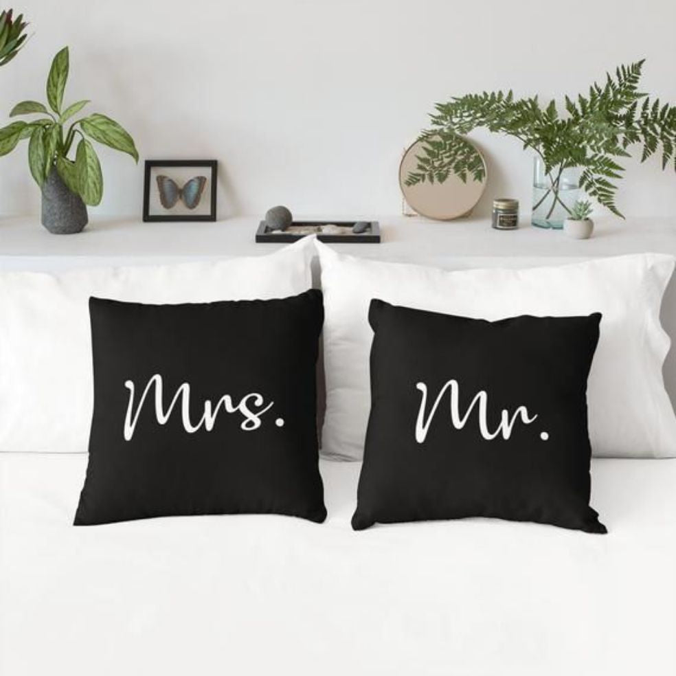 Mr & MRs 2 PCs Luxury Laser Cut Velvet Cushion Covers