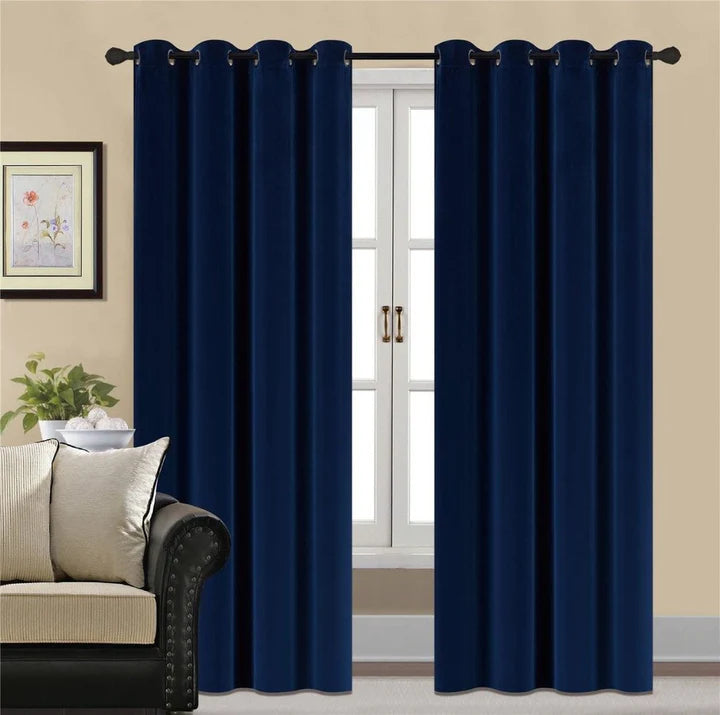 Navy Blue 1 pair 2 Panels Plain Velvet Curtains