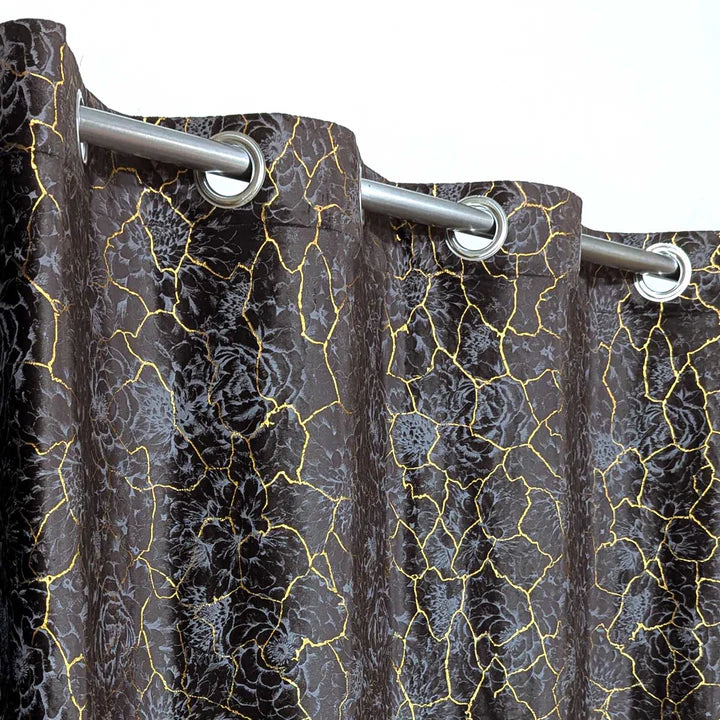 Golden Brown Textured Velvet Curtain 1 Pair 2 Panels