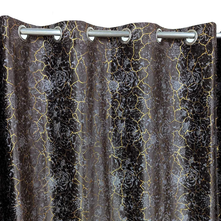 Golden Brown Textured Velvet Curtain 1 Pair 2 Panels