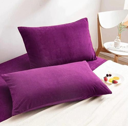 Purple 1 Pair 2 PCs Plain Velvet Pillow Covers