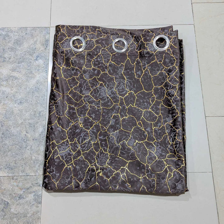 Golden Brown Textured Velvet Curtain 1 Pair 2 Panels