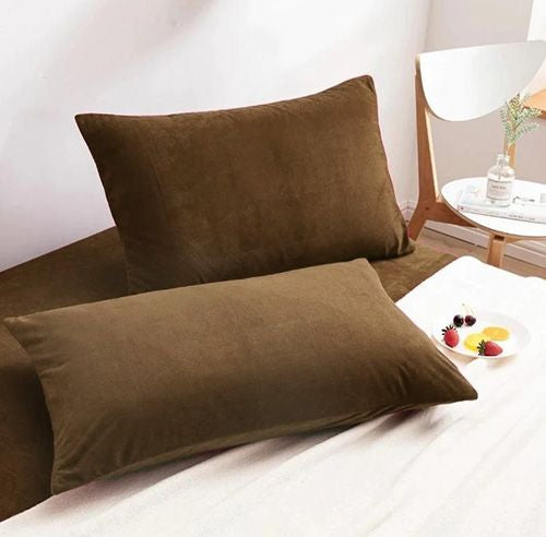 Brown 1 Pair 2 PCs Plain Velvet Pillow Covers