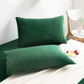 Green 1 Pair 2 PCs Plain Velvet Pillow Covers