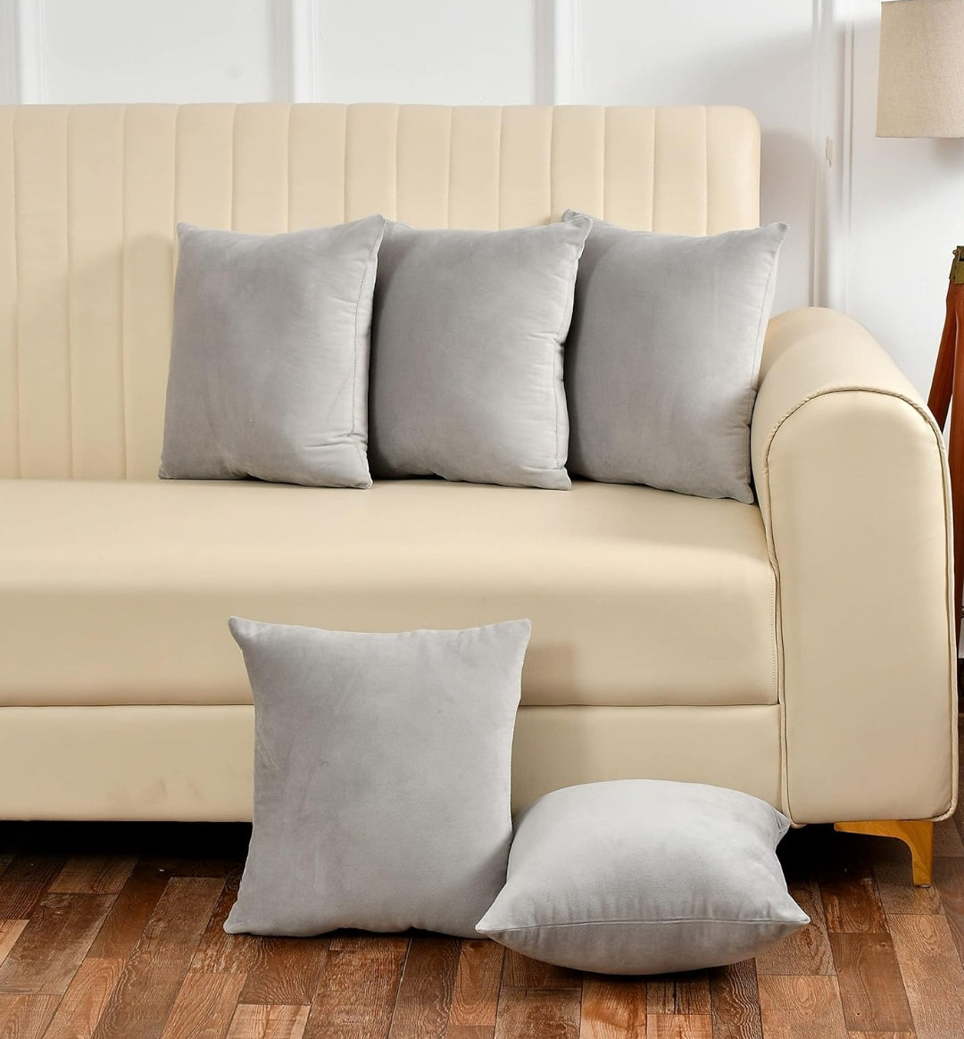 Light Grey Pack Of 5 Plain Velvet Cushion Covers