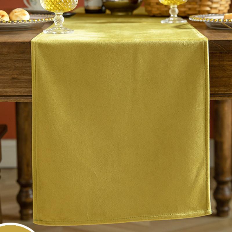 Yellow Plain Velvet 3 PCs Table Runner Mats Set