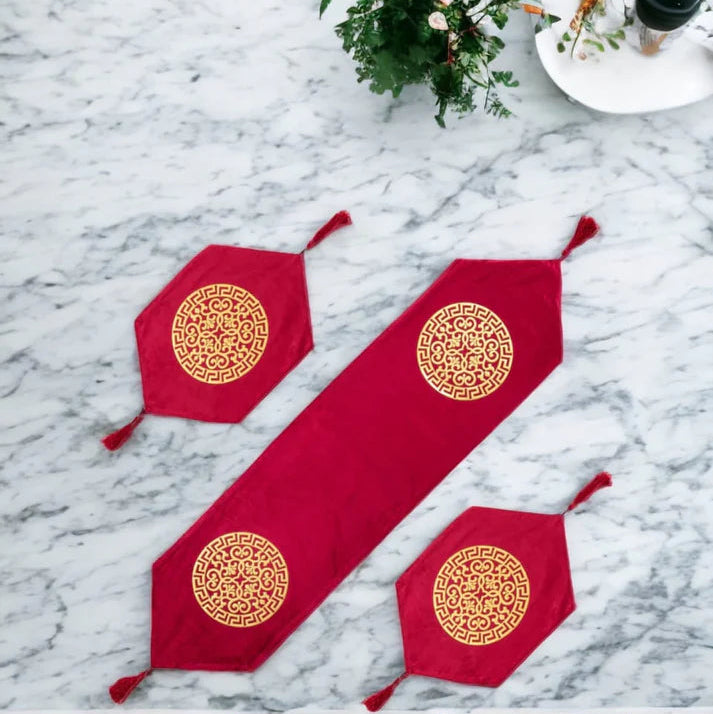 Luxury Laser Cut Velvet Runner Mat Set 3 PCs Table Mats