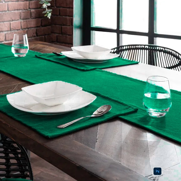 Green Velvet 3 PCs Table Runner Mats Set