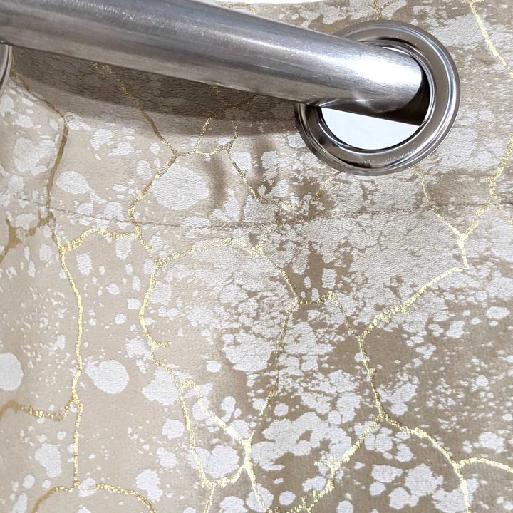 Beige Textured Velvet Curtain 1 Pair 2 Panels