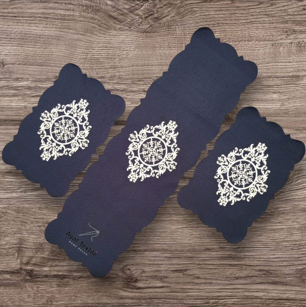 Blue 3 PCs Table Runner Set Jute Fabric