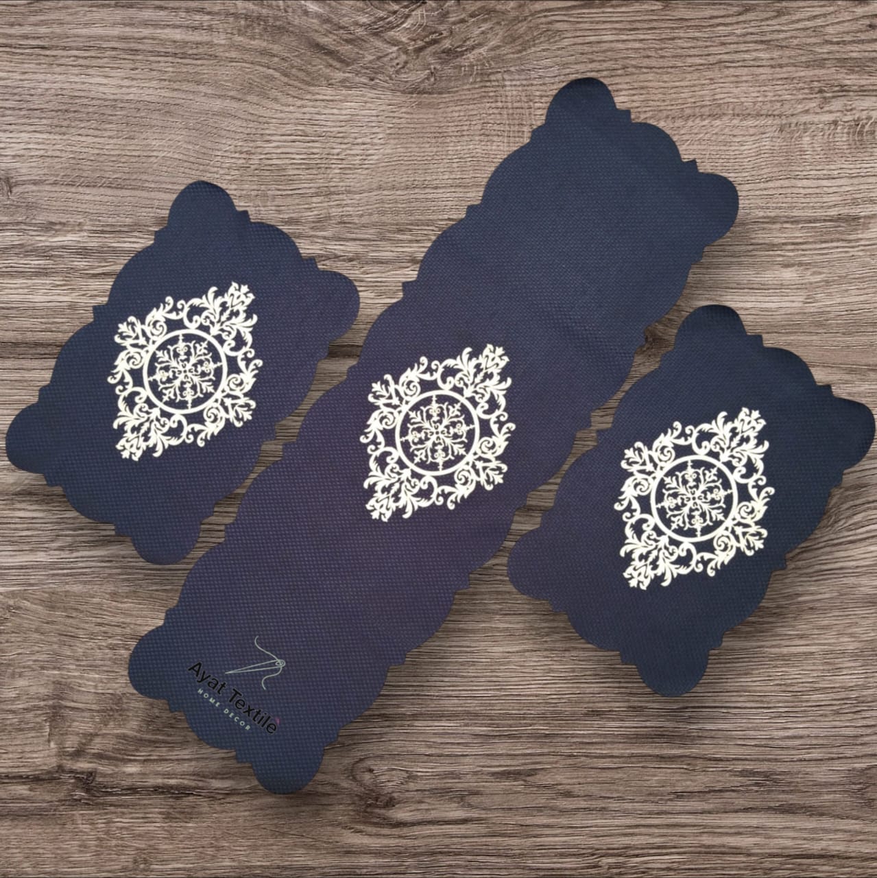 Blue 3 PCs Table Runner Set Jute Fabric