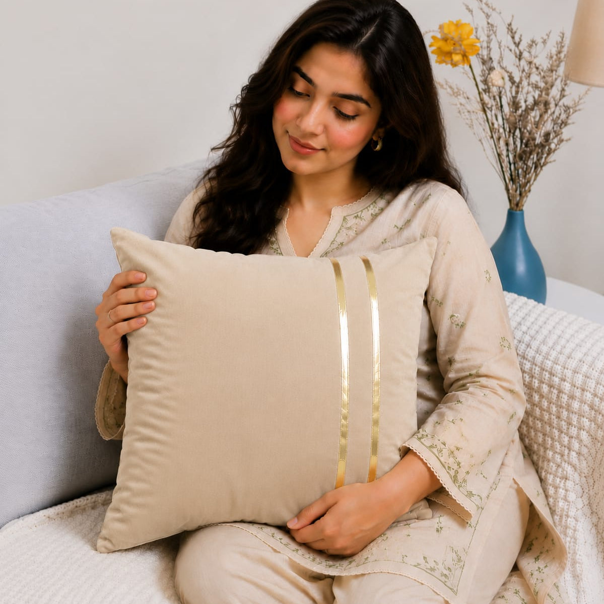 Golden Stripe Laser Cut Velvet Cushion Covers