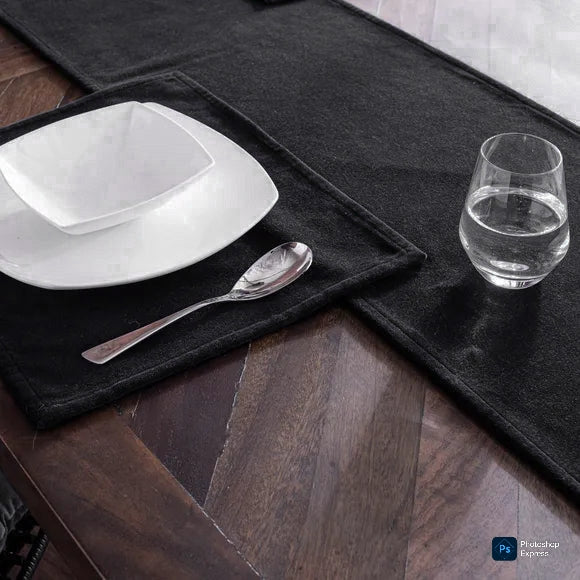 Black Plain Velvet 3 PCs Table Runner Mats Set
