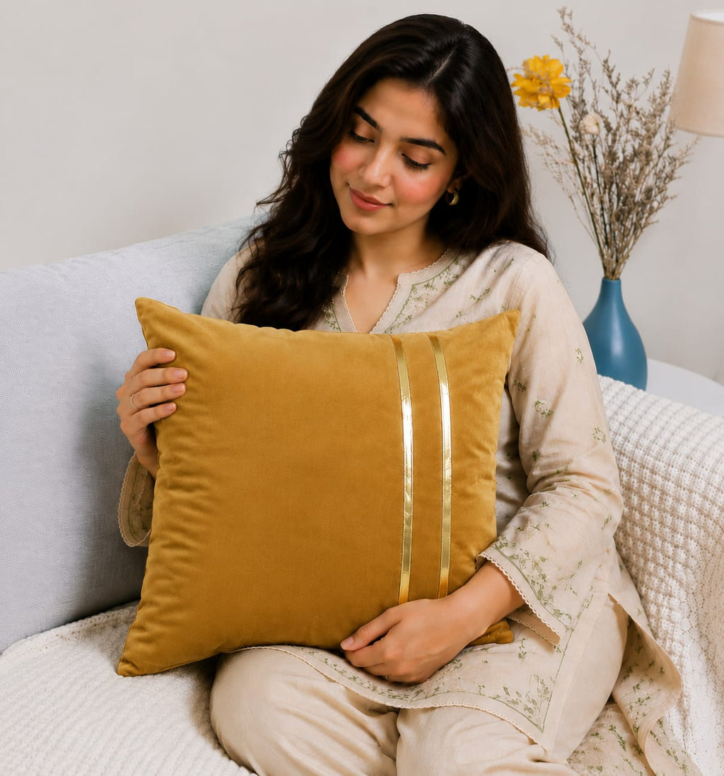 Golden Stripe Laser Cut Velvet Cushion Covers