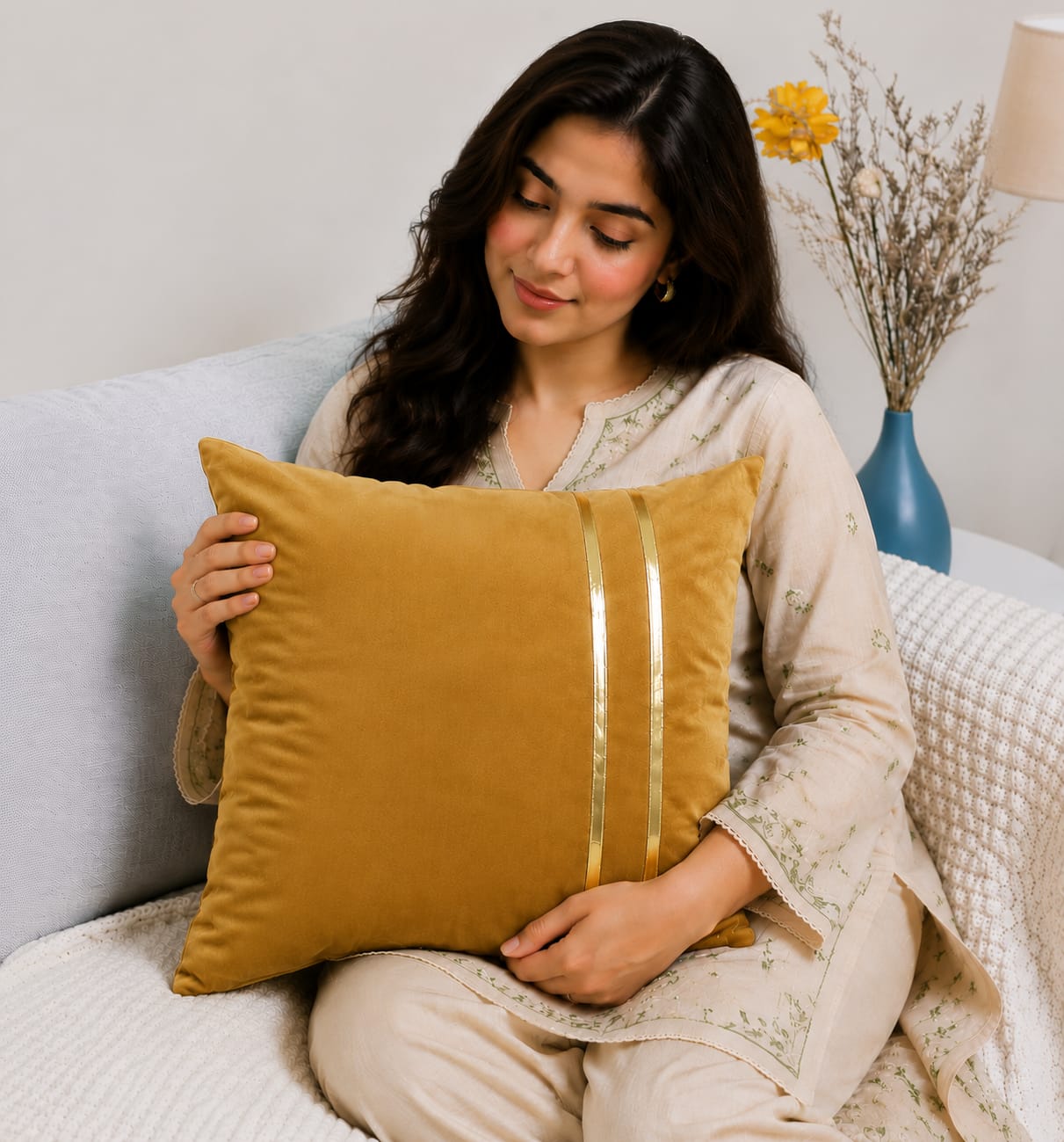 Golden Stripe Laser Cut Velvet Cushion Covers