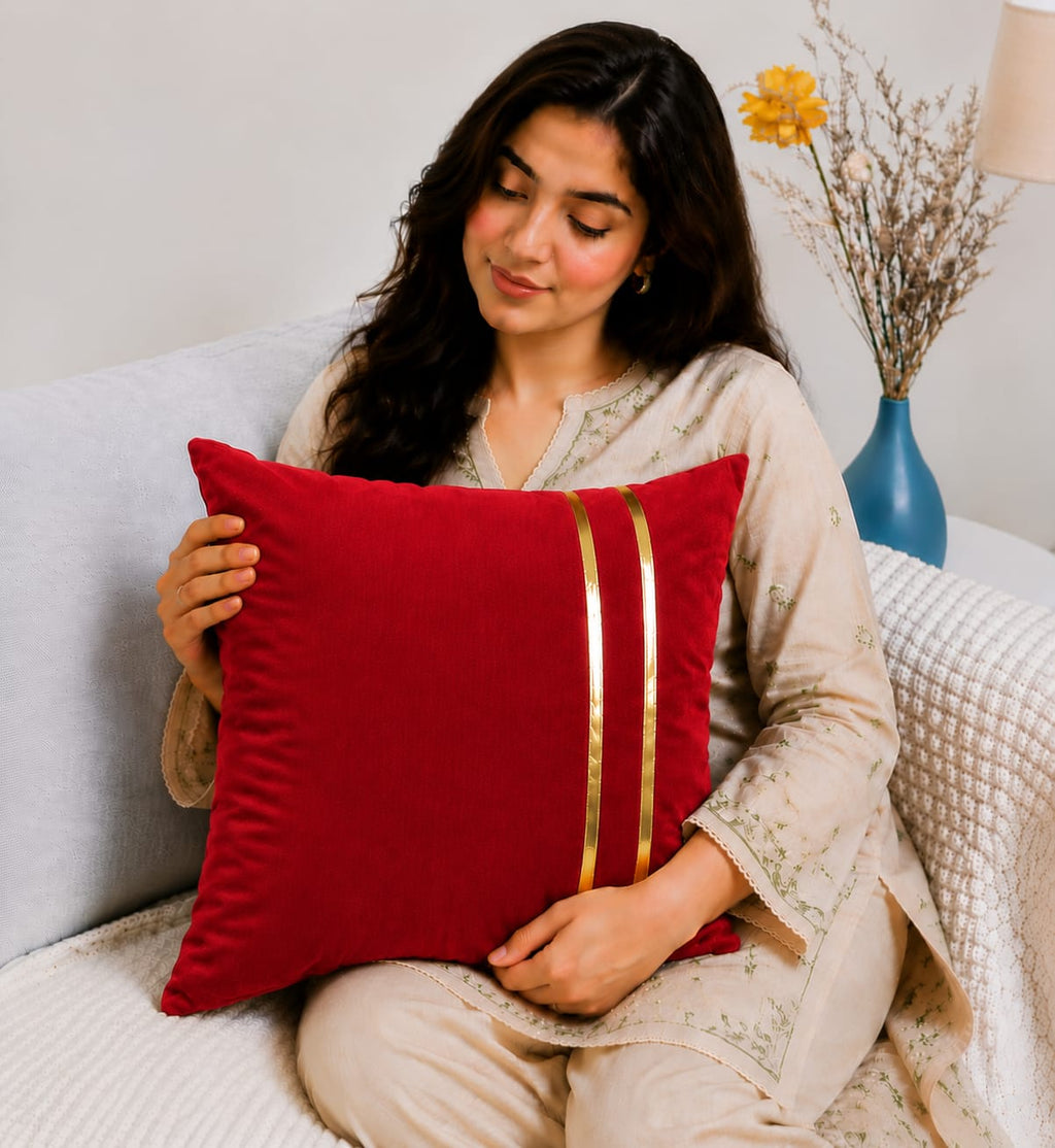 Golden Stripe Laser Cut Velvet Cushion Covers