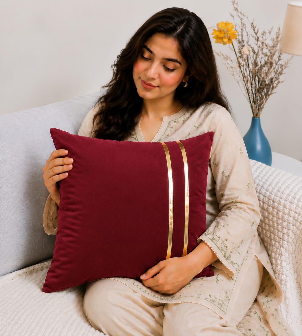 Golden Stripe Laser Cut Velvet Cushion Covers