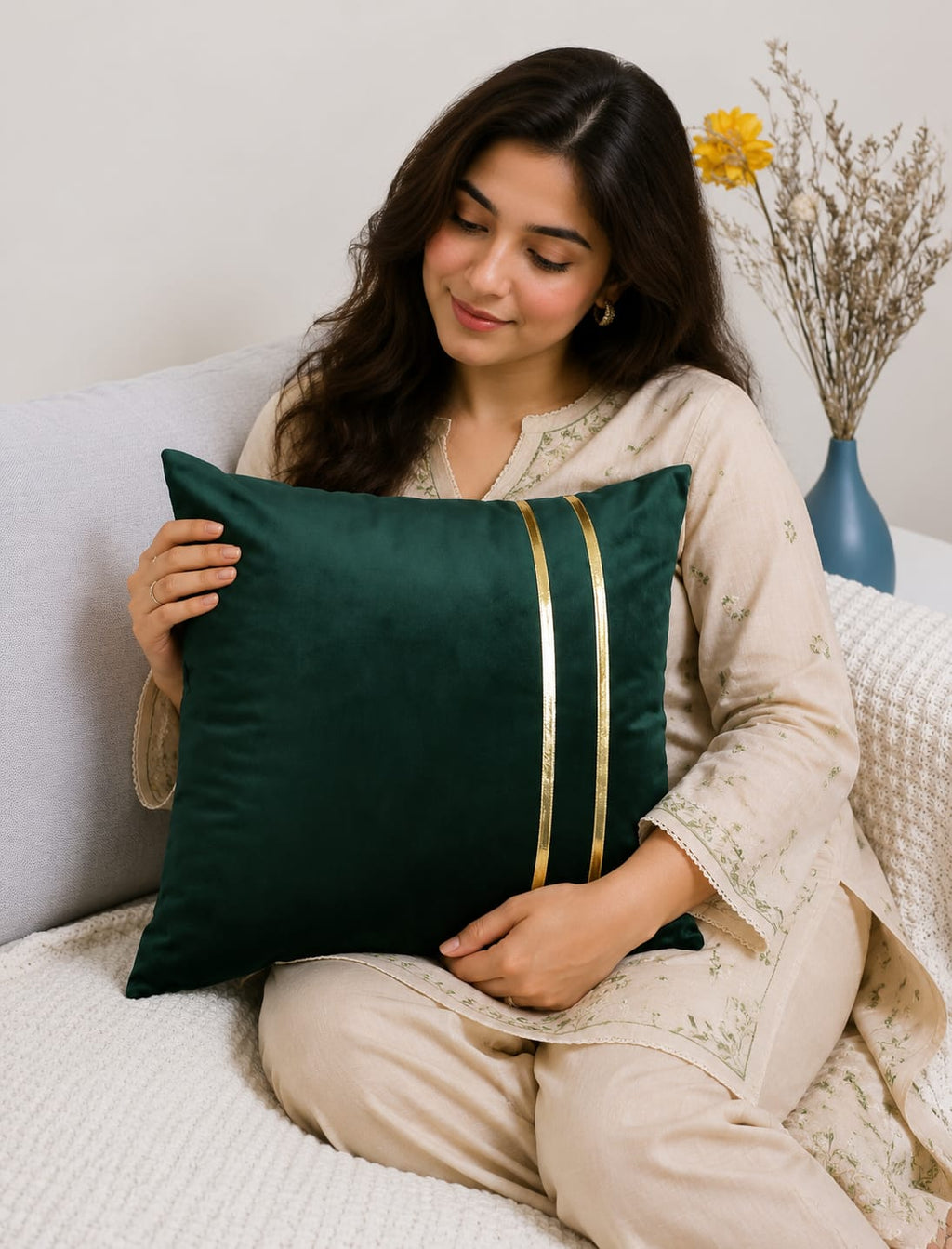 Golden Stripe Laser Cut Velvet Cushion Covers