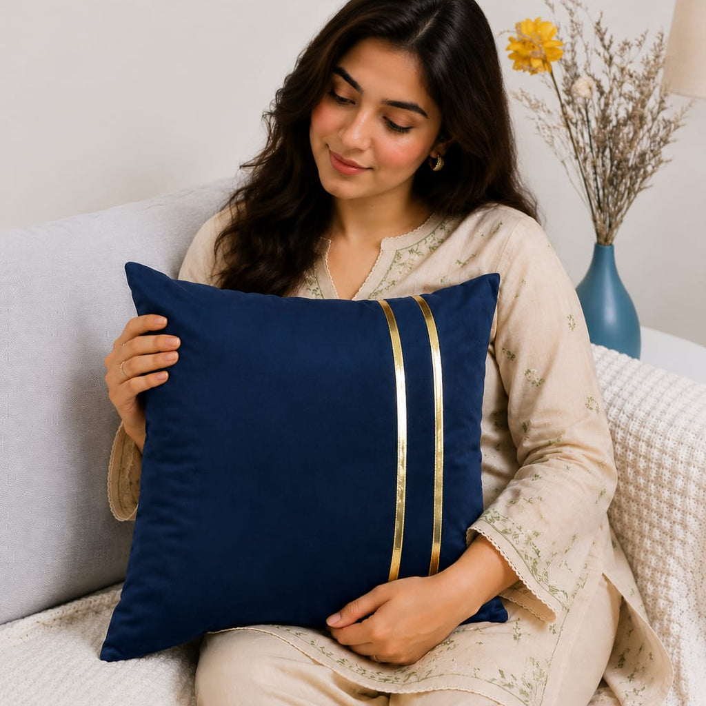 Golden Stripe Laser Cut Velvet Cushion Covers