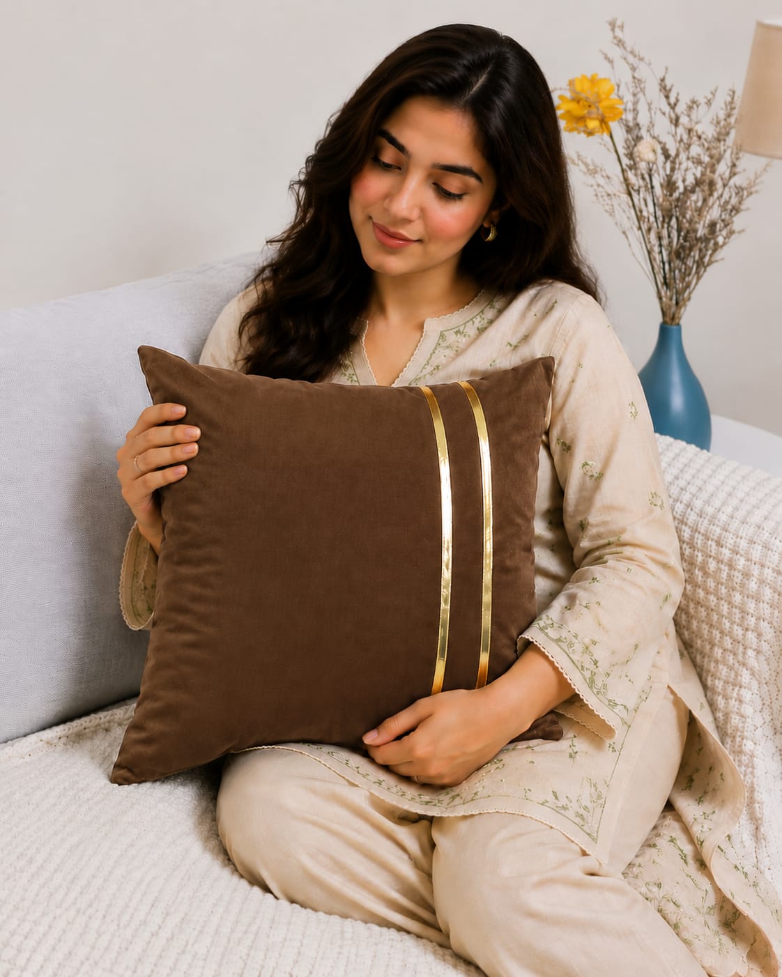 Golden Stripe Laser Cut Velvet Cushion Covers