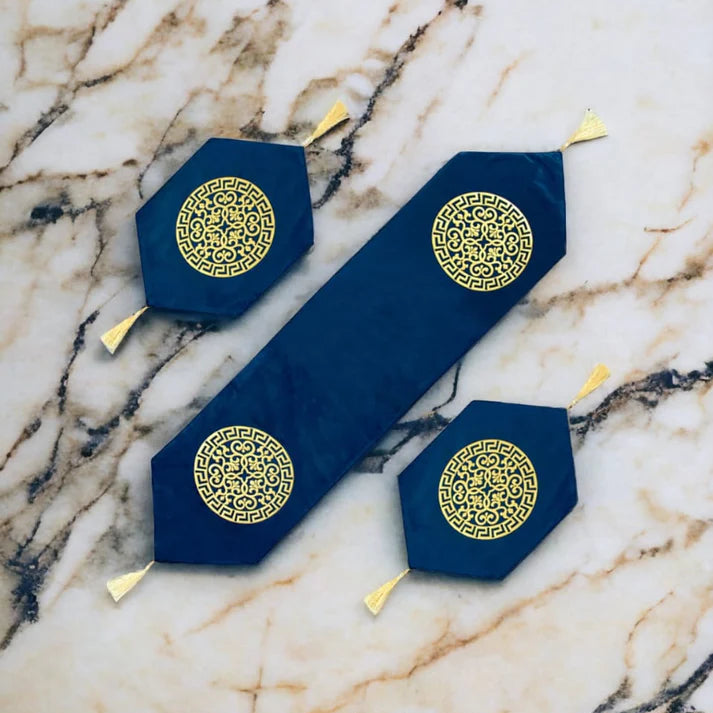 Luxury Laser Cut Velvet Runner Mat Set 3 PCs Table Mats
