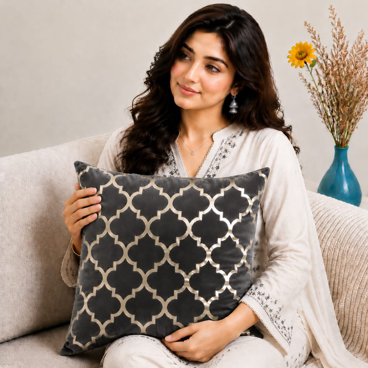 Luxury Laser Geomatric Cut Velvet Cushion Covers