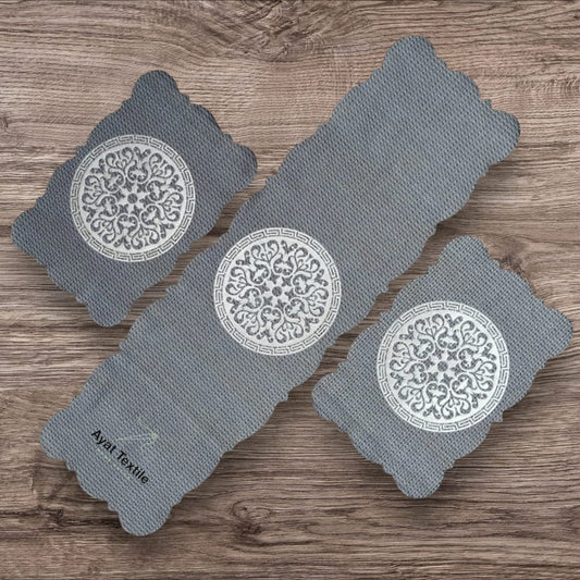 Grey 3 PCs Table Runner Set Jute Fabric