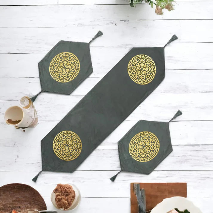 Luxury Laser Cut Velvet Runner Mat Set 3 PCs Table Mats