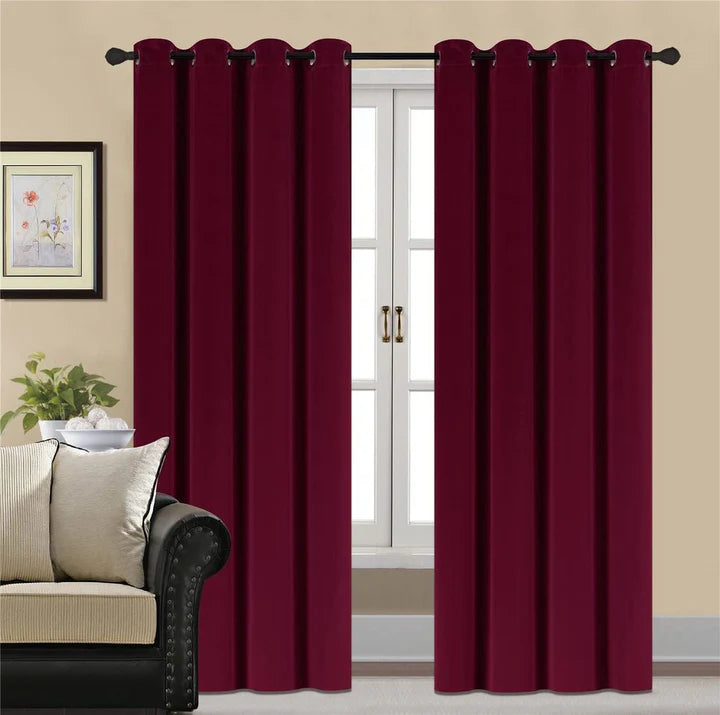Maroon 1 pair 2 Panels Plain Velvet Curtains
