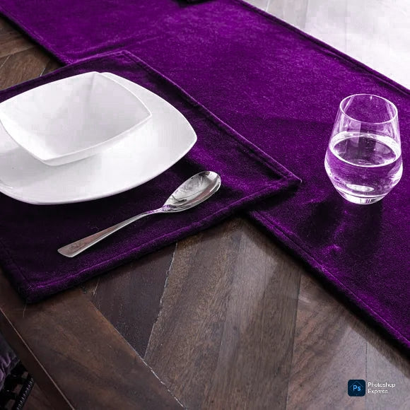 Purple Velvet 3 PCs Table Runner Mats Set