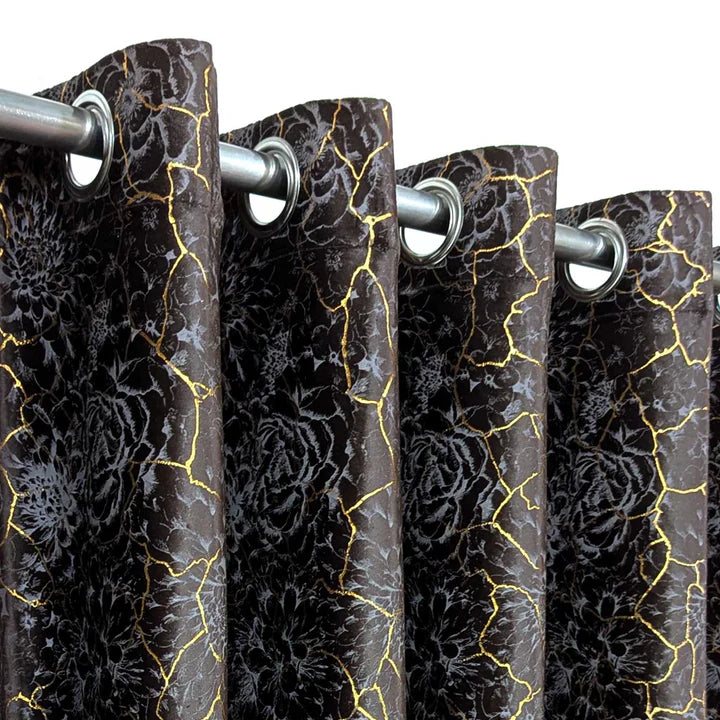 Golden Brown Textured Velvet Curtain 1 Pair 2 Panels