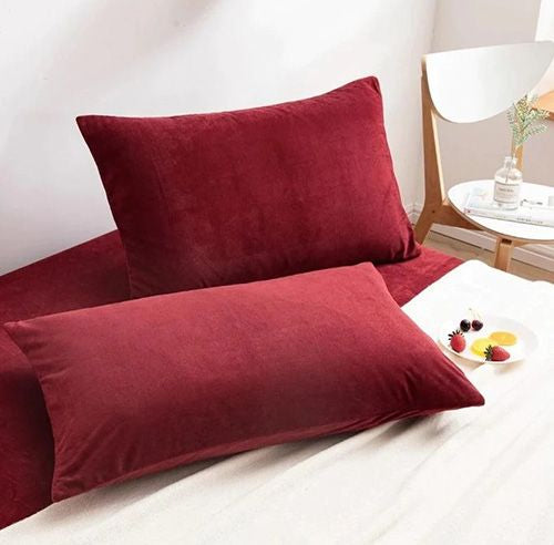 Maroon 1 Pair 2 PCs Plain Velvet Pillow Covers