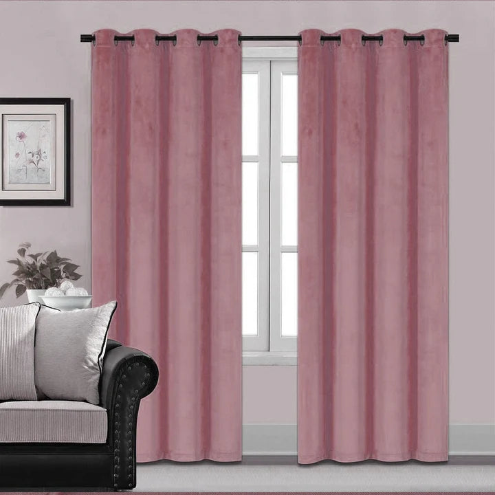 Blush Pink 1 pair 2 Panels Plain Velvet Curtains