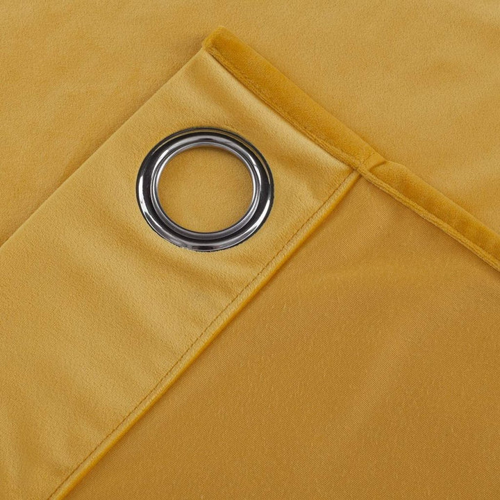 Yellow 1 pair 2 Panels Plain Velvet Curtains