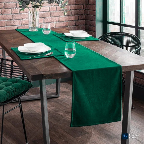 Green Velvet 3 PCs Table Runner Mats Set