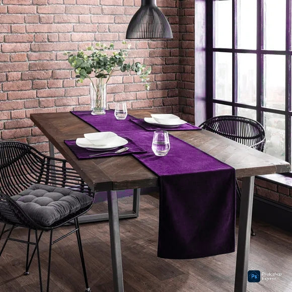Purple Velvet 3 PCs Table Runner Mats Set