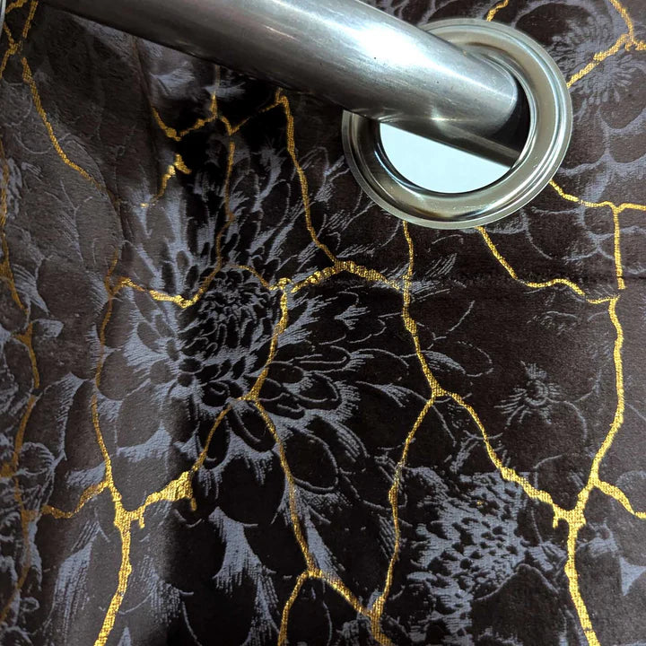 Golden Brown Textured Velvet Curtain 1 Pair 2 Panels