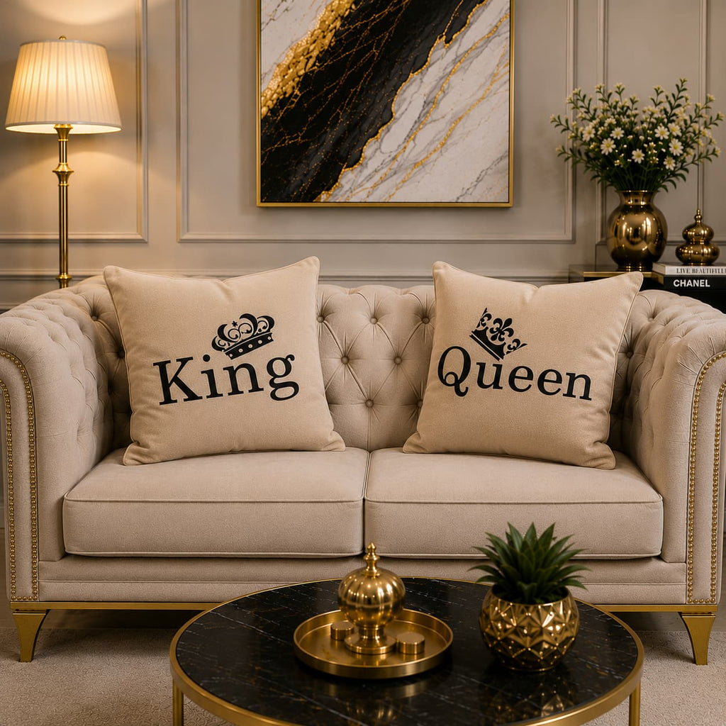 2 PCs King & Queen Aplic Work Velvet Cushion Covers