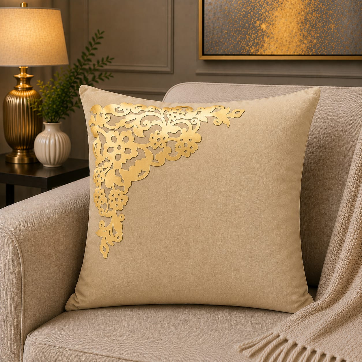 Corner Motive Lather and Velvet Cushion Covers