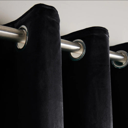 Black 1 Pair 2 Panels Plain Velvet Curtains