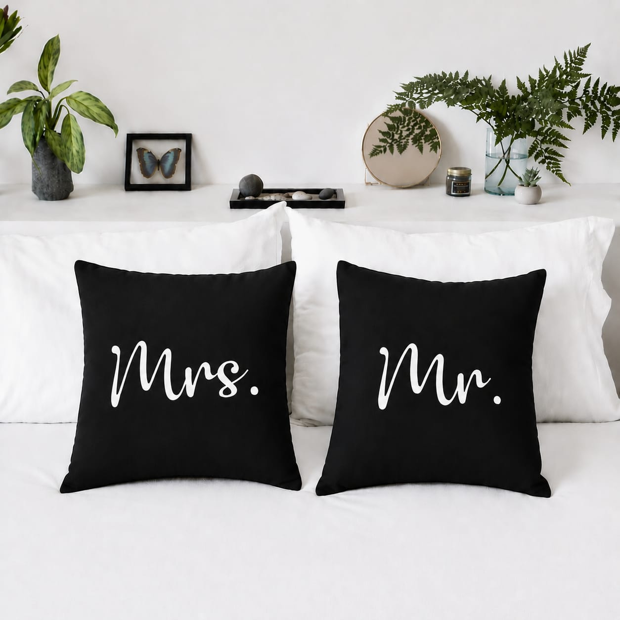 Mr & MRs 2 PCs Luxury Laser Cut Velvet Cushion Covers