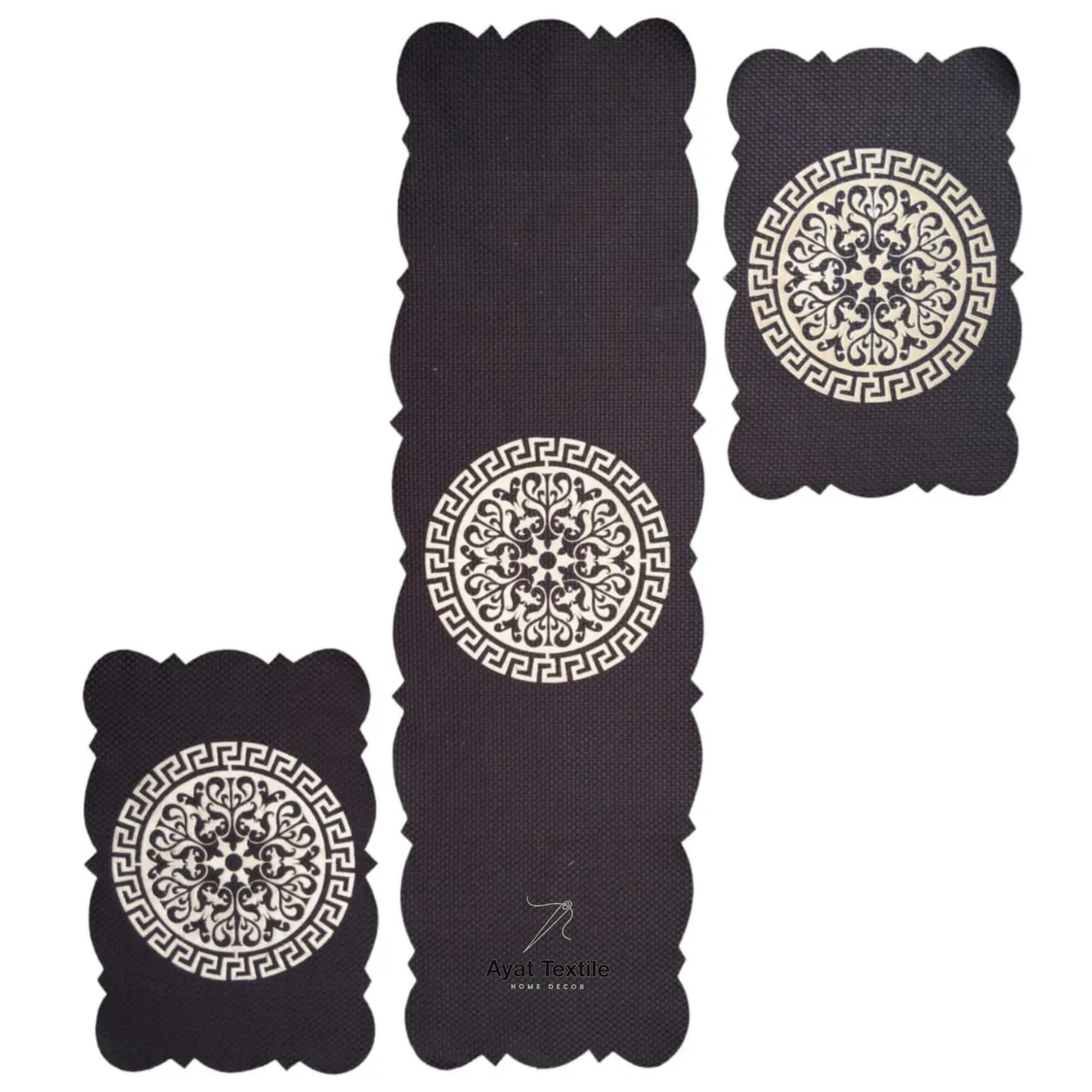 Black 3 PCs Table Runner Set Jute Fabric