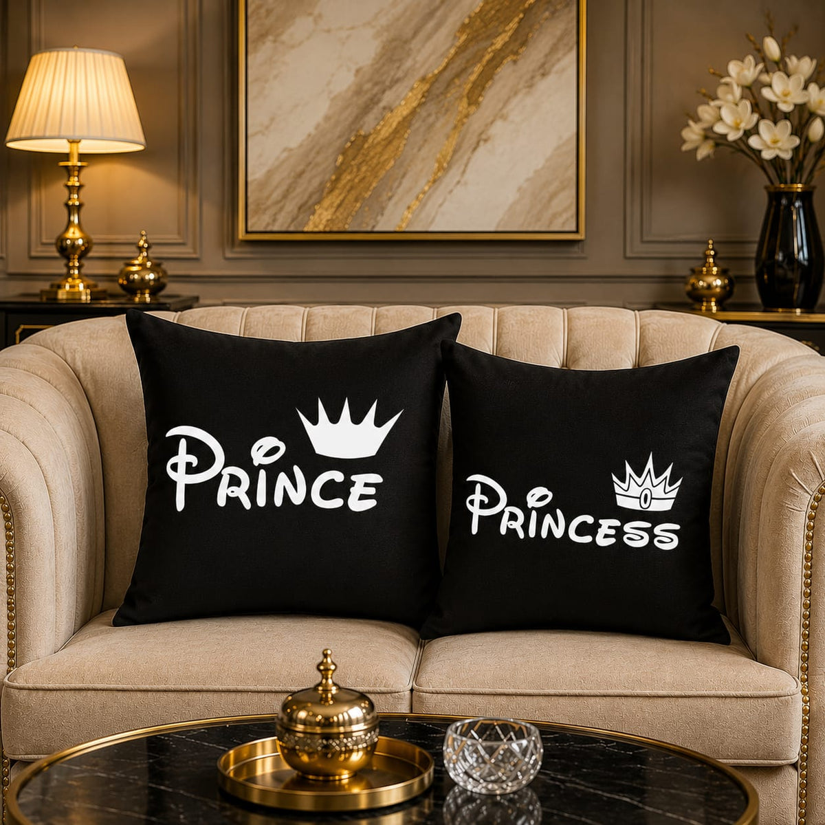 Prince & Princes 2 PCs Laser Cut work Cushion Covers
