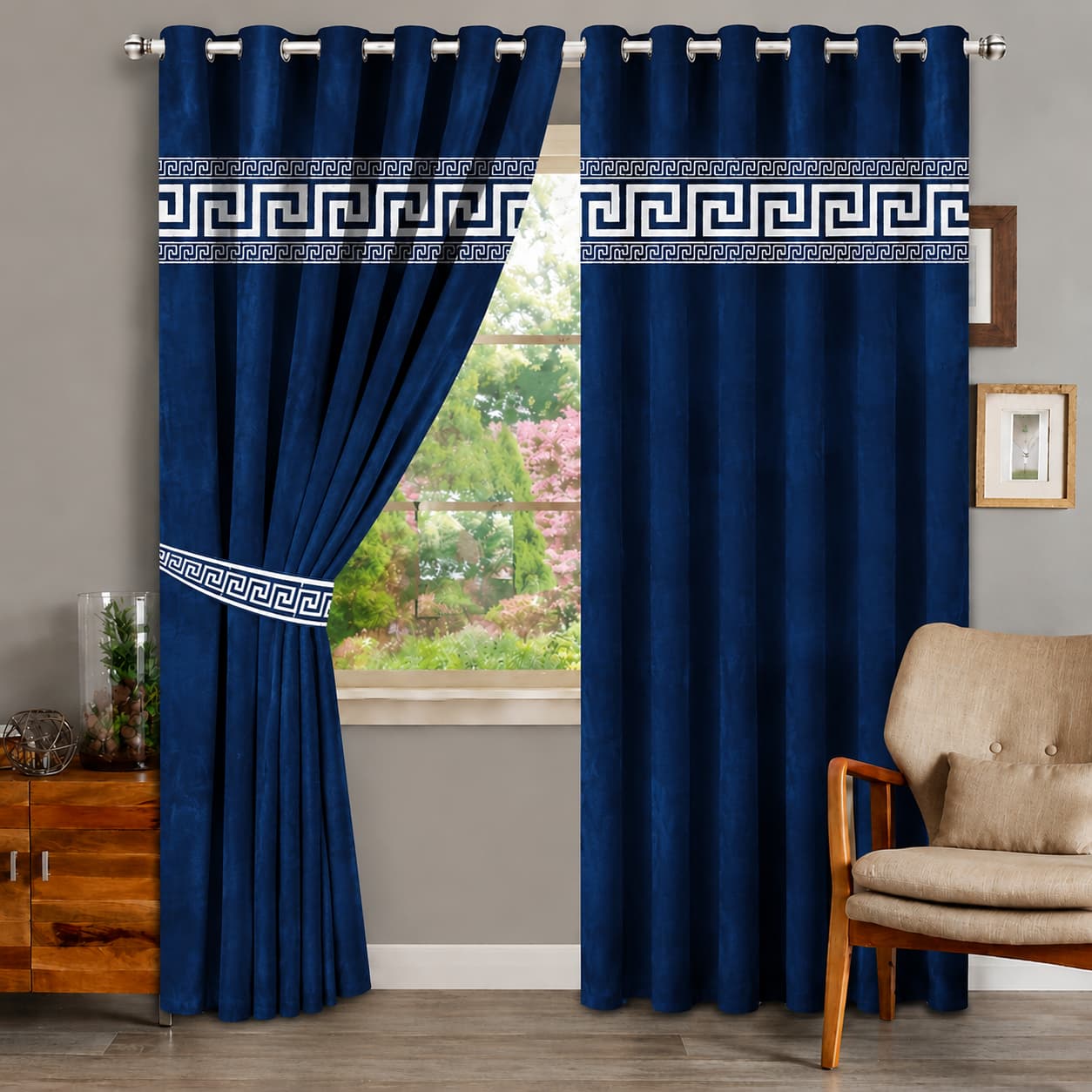 1 Pair of Laser Cutwork Versace Velvet Curtains