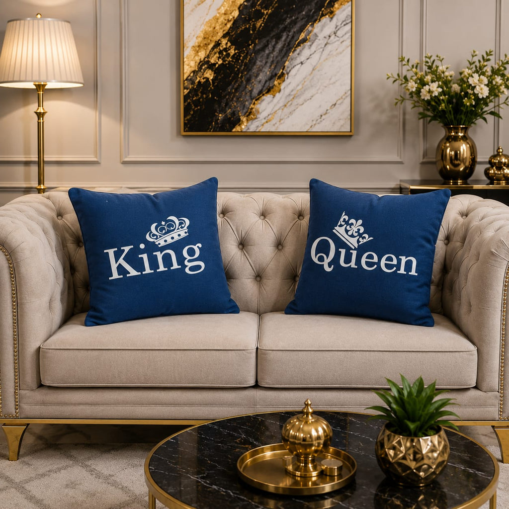 2 PCs King & Queen Aplic Work Velvet Cushion Covers
