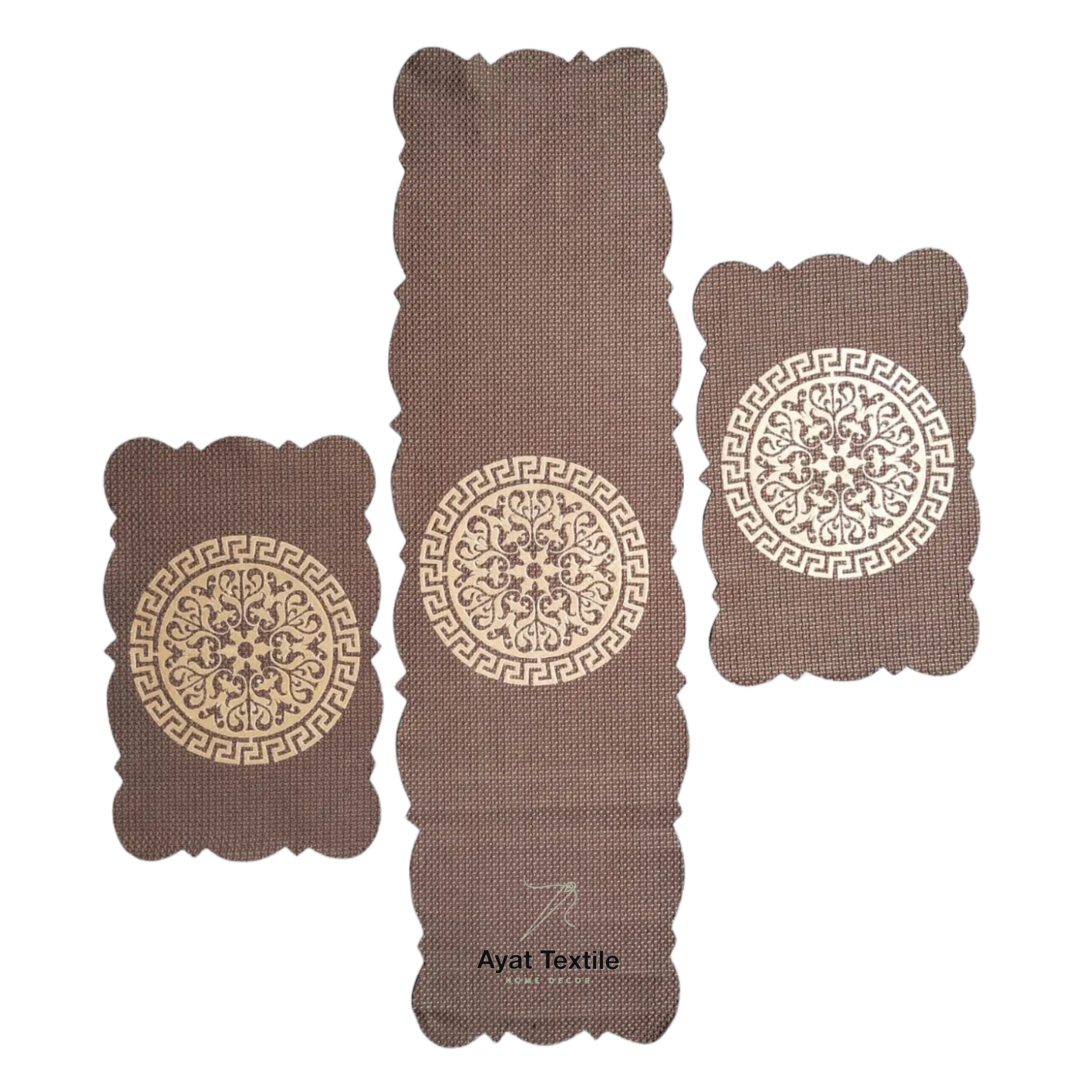 Brown 3 PCs Table Runner Set Jute fabric