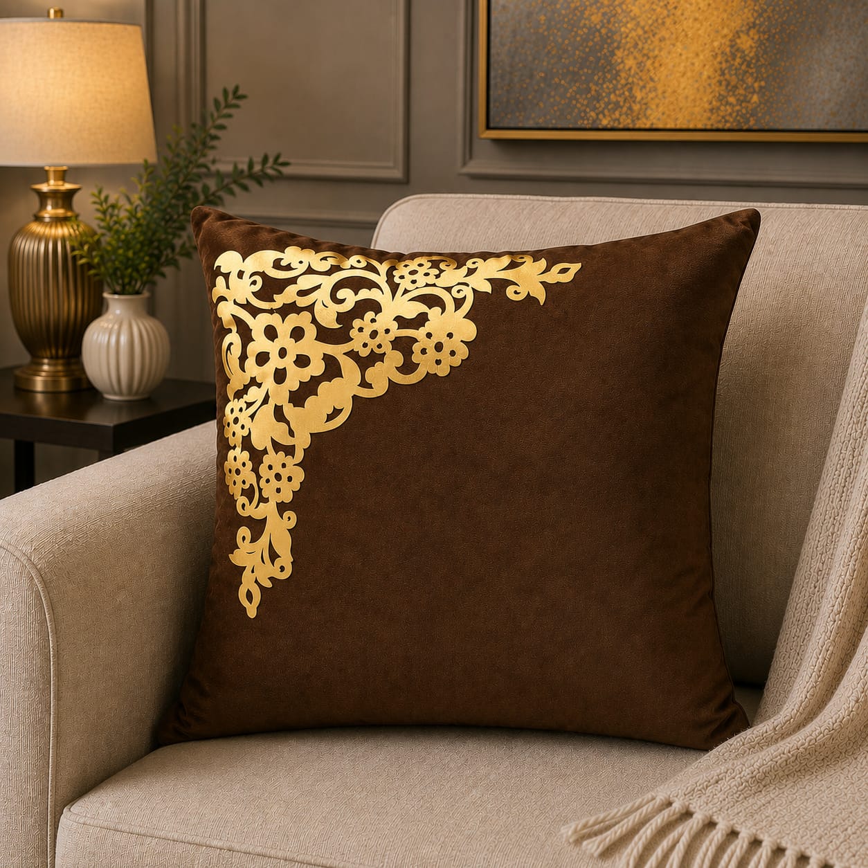Corner Motive Lather and Velvet Cushion Covers