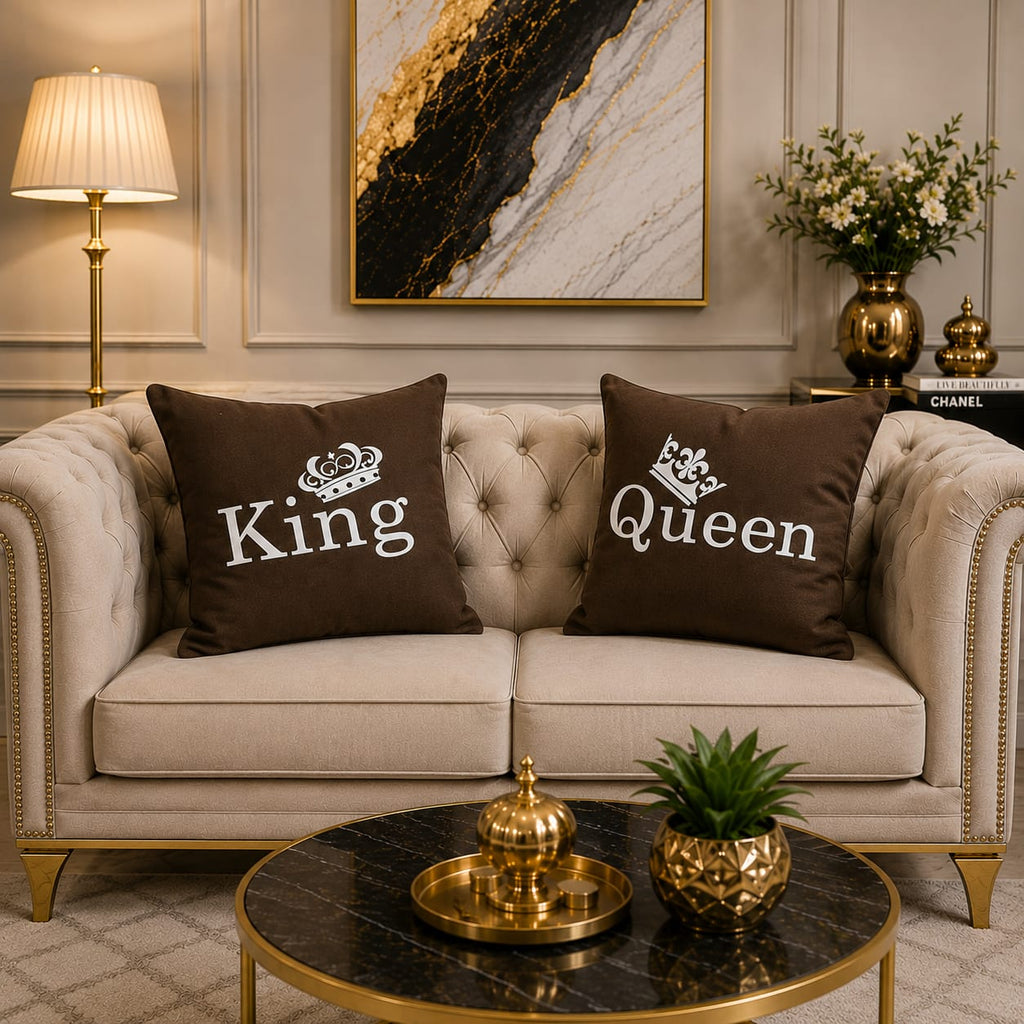2 PCs King & Queen Aplic Work Velvet Cushion Covers